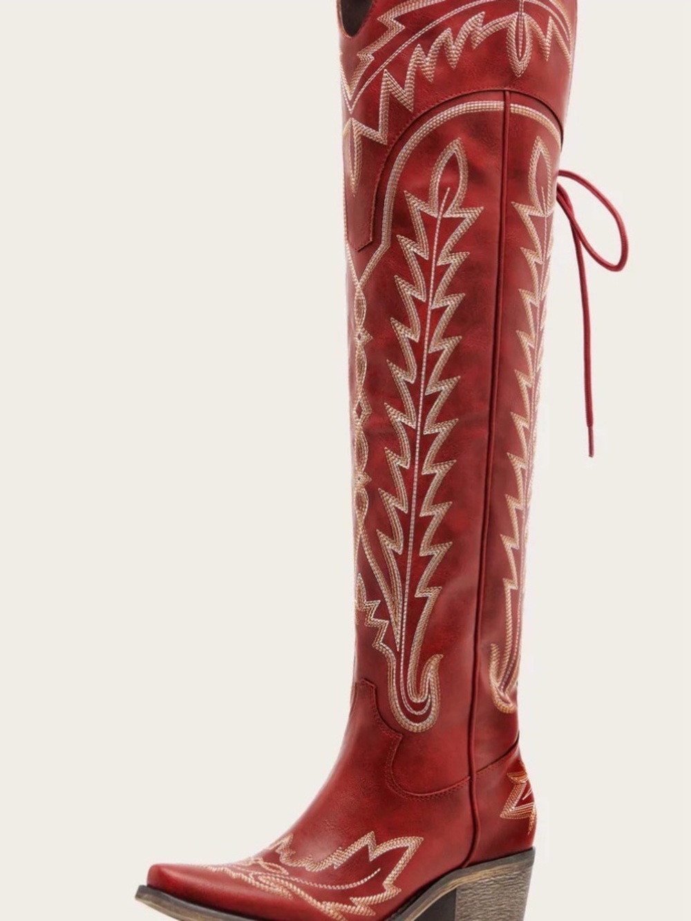 Red knee high boots with corset back for wide calves 7.5